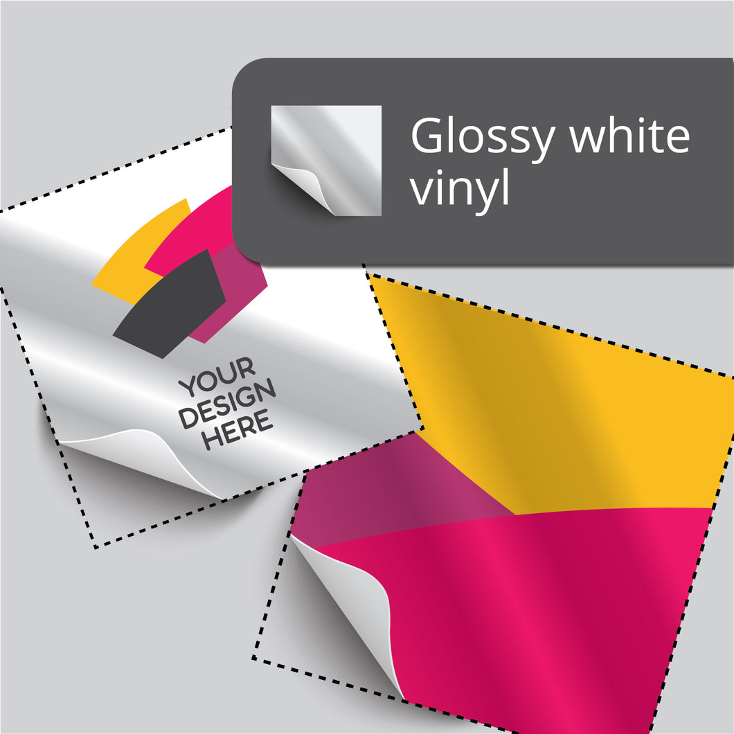 Glossy white vinyl die cut sticker